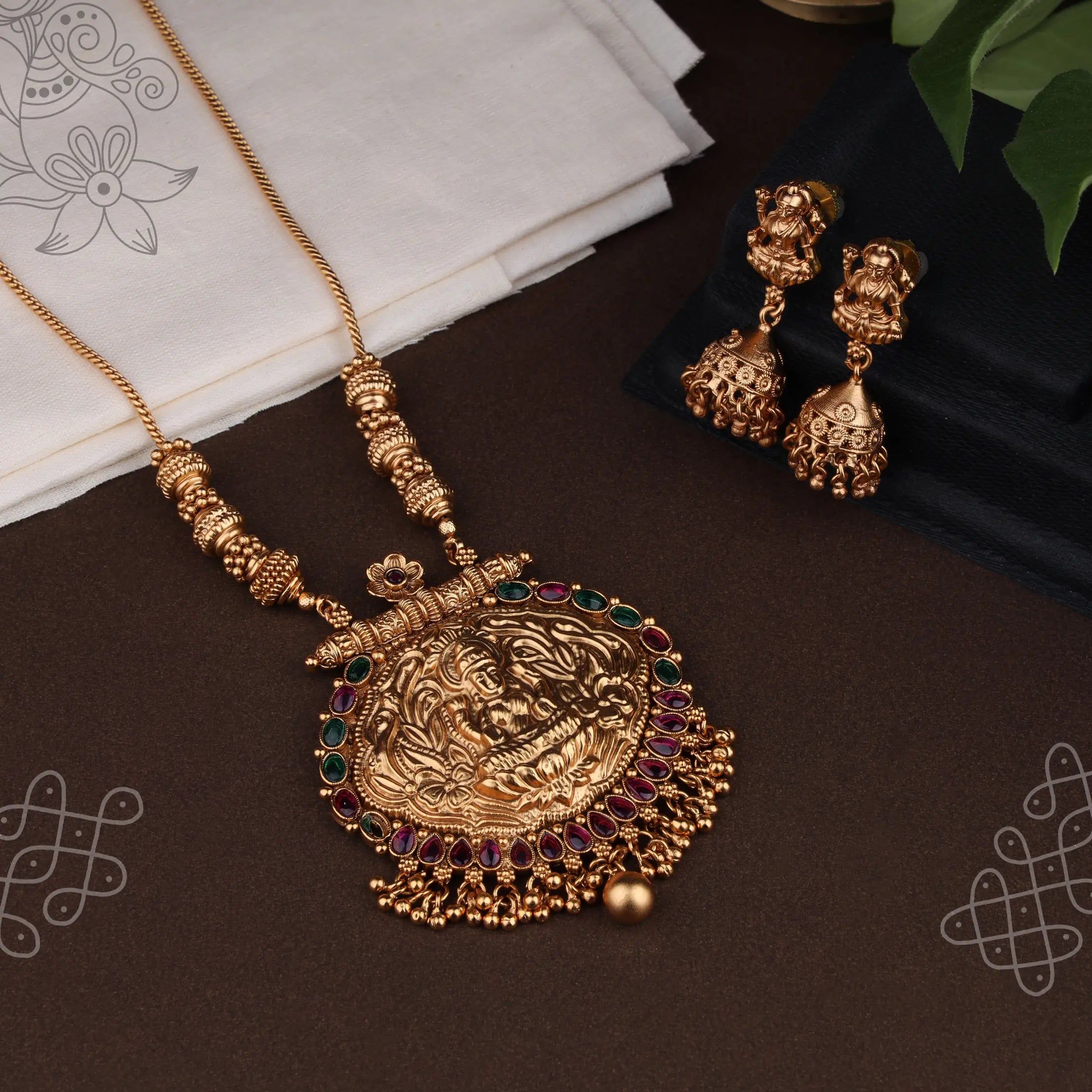 Lakshmi Nagas Antique pendant chain with jhumkas