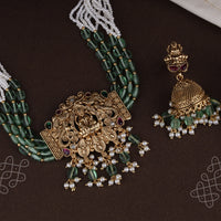 White and green beaded antique choker with jhumkas