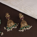 White and green beaded antique choker with jhumkas