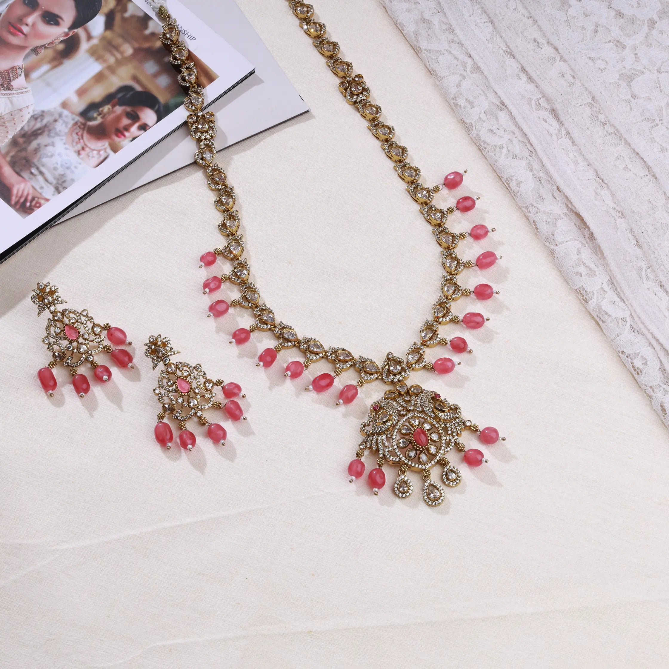 Victorian aaram with pink beads