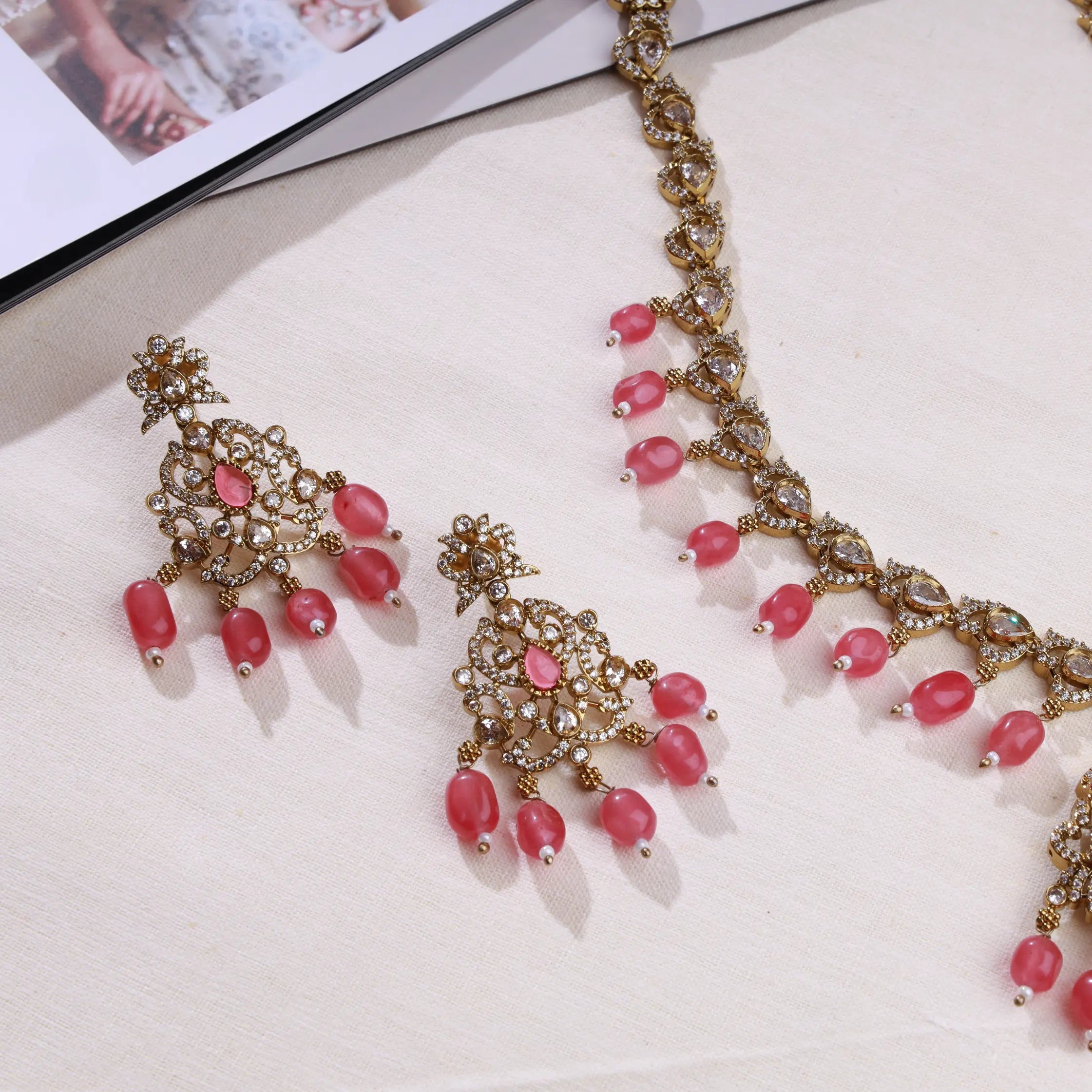 Victorian aaram with pink beads