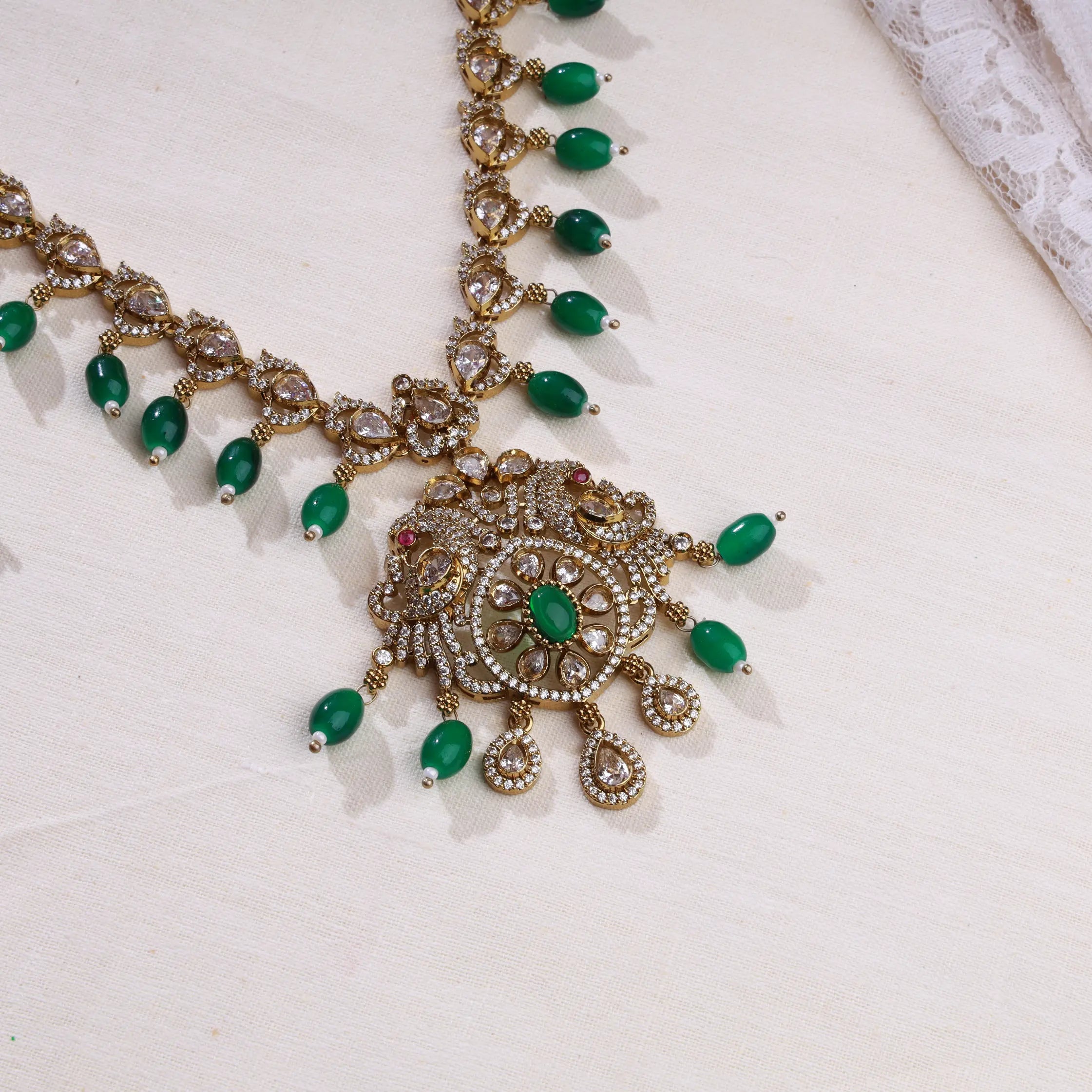 Victorian aaram set with green beads