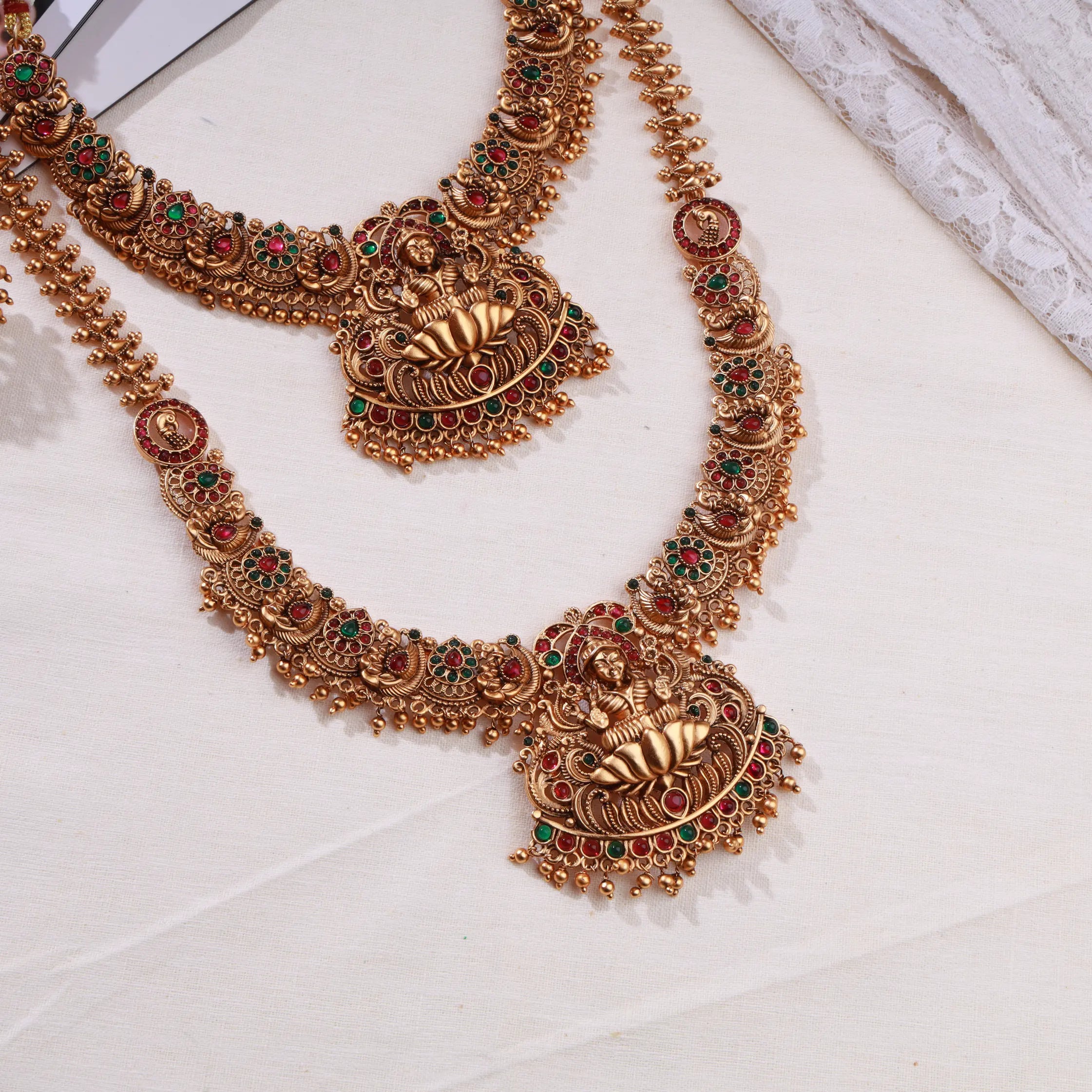 Antique aaram and necklace with jhumkas set