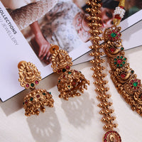 Antique aaram and necklace with jhumkas set