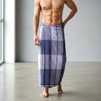 Men’s  Blue  with Brown Checked Cotton Stitched Lungi