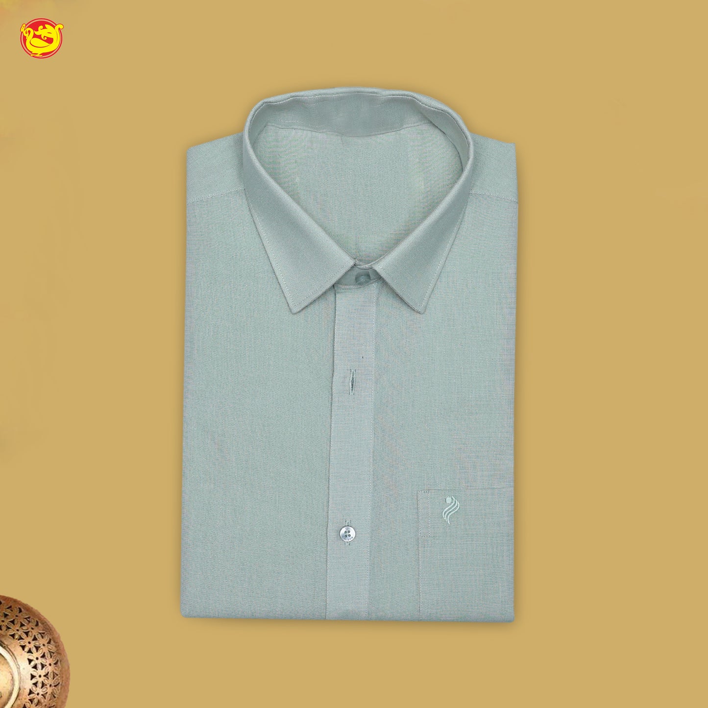 Ice Green Readymade Shirt And Matching Border Dhoti Set for Men