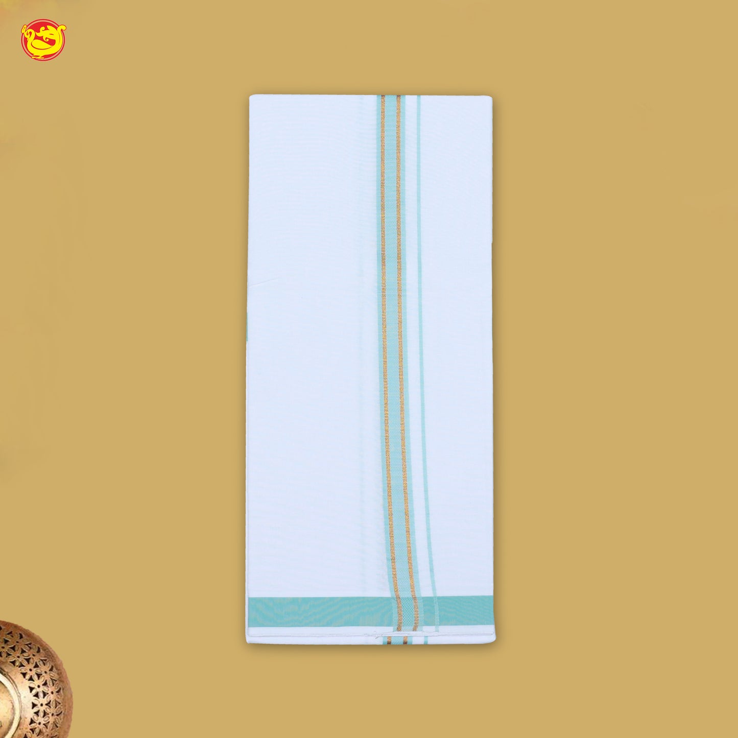 Blue With White Readymade Shirt And Matching Border Dhoti Set for Men