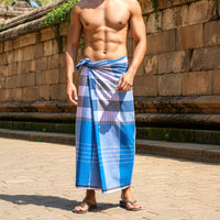 Men’s  Blue with White Checked Cotton Stitched Lungi