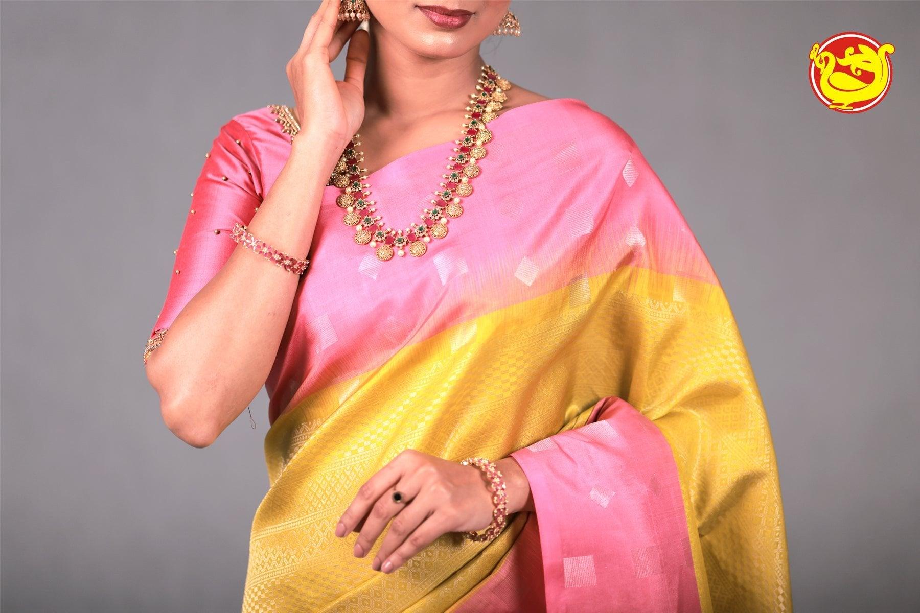 Yellow With Dark Rose Soft Silks Sarees - Thenianantham