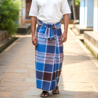 Men’s  Blue  Colour Checked Cotton Stitched Lungi