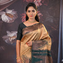 Gold Yellow with Green Gopuram Semi Silk saree