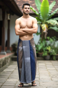 Men’s  Blue  with White Checked Cotton Stitched Lungi