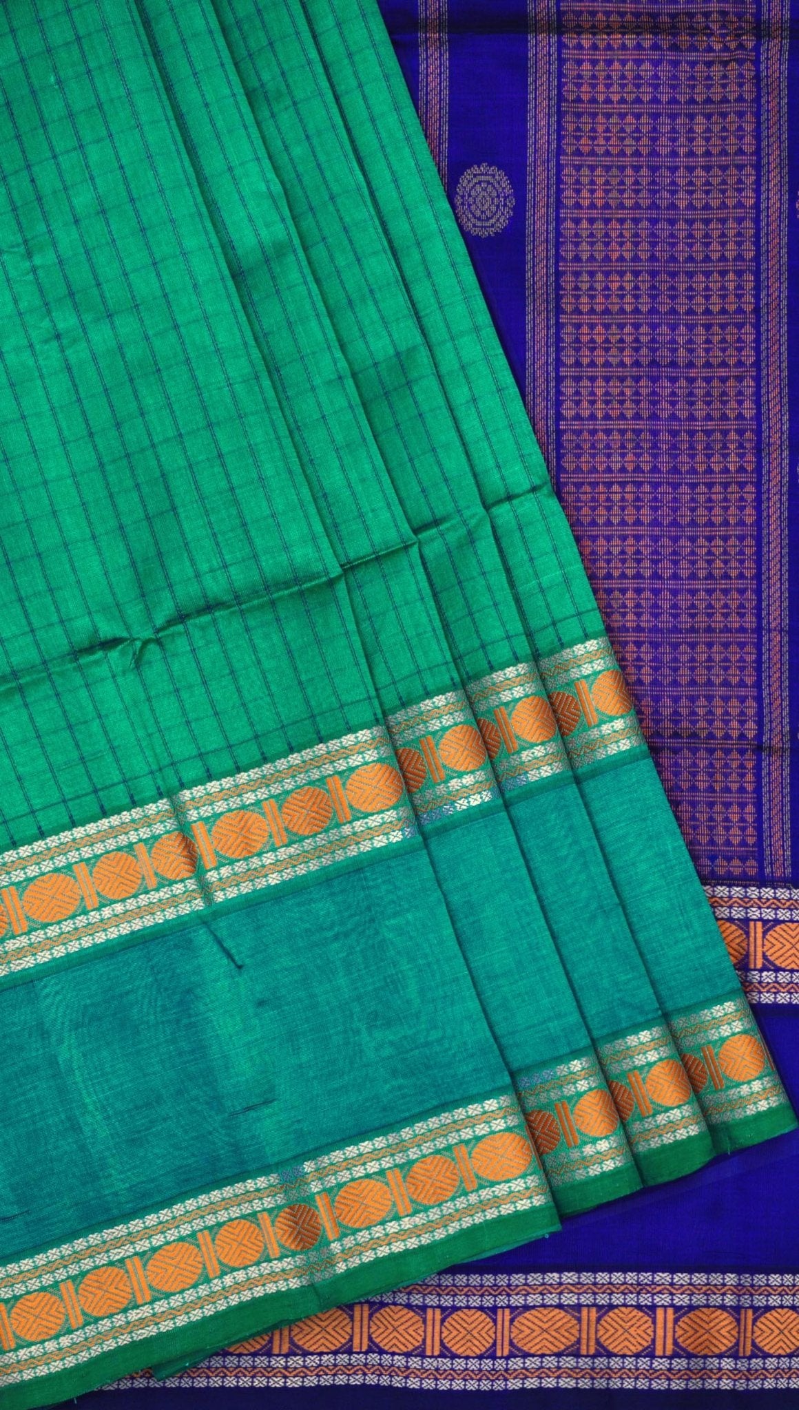 Peacock Green and Blue With Jacquard Checks Kanchipuram Silk Saree