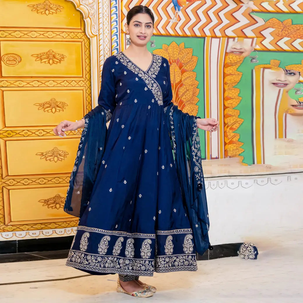 Blue Ladies Branded Readymade Anarkali Suit Set