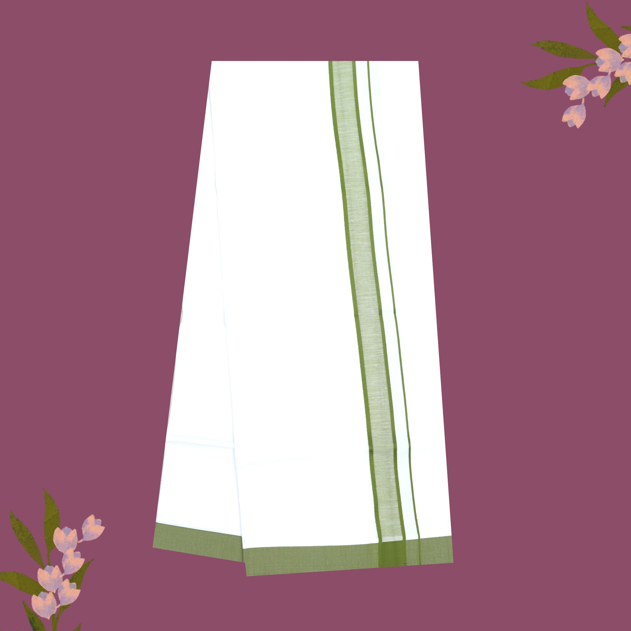 White with green Fancy Border Single Layer Cotton Men’s Dhoti