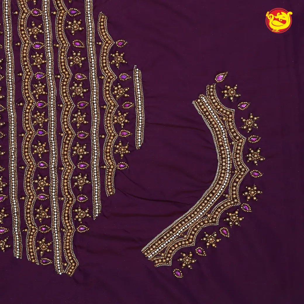 Deep Purple Bridal Aariwork Blouse - Thenianantham