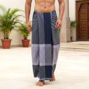 Men’s  Blue  with Brown Checked Cotton Stitched Lungi