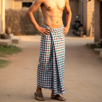 Men’s  Brown , Blue  with Grey Checked Cotton Stitched Lungi