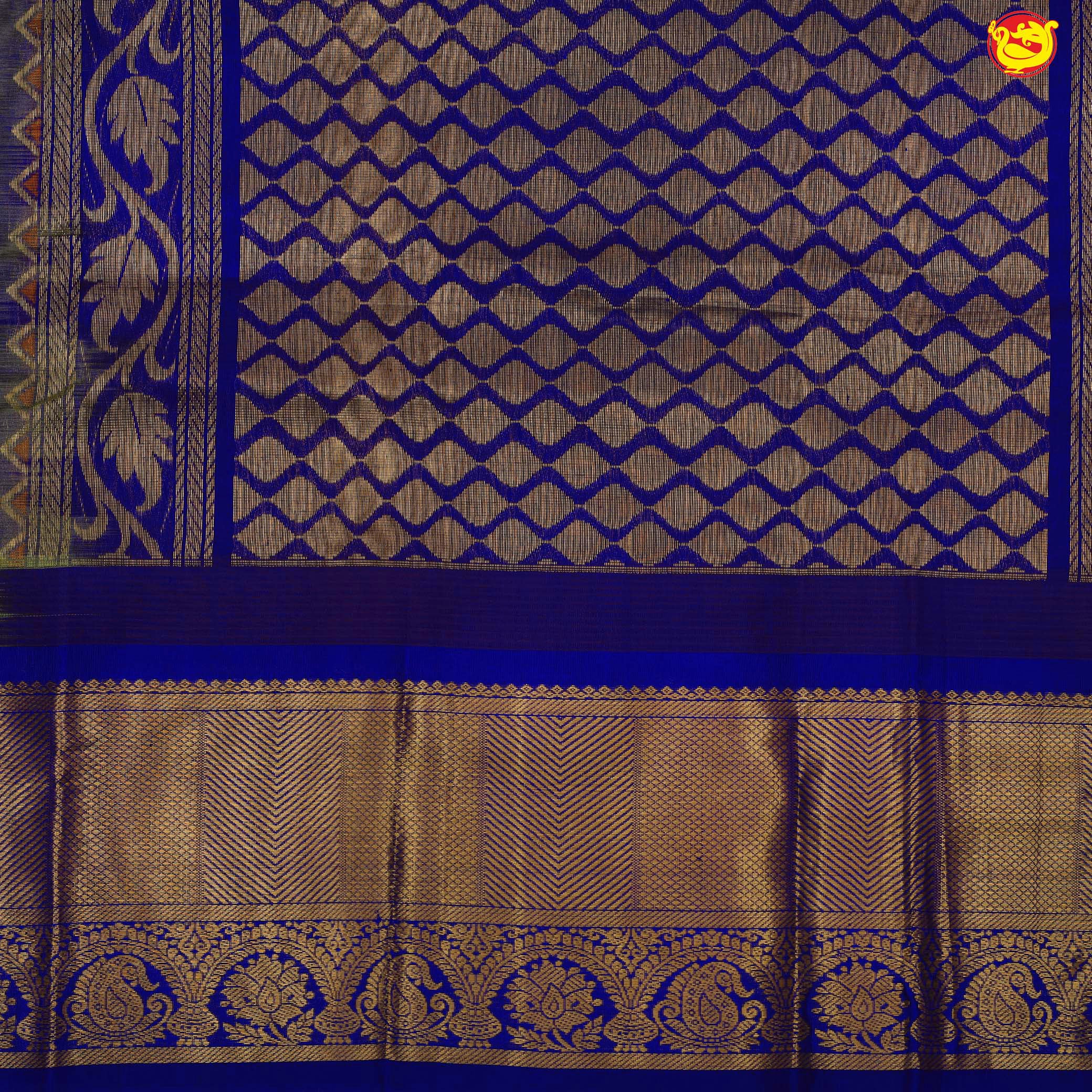 Pears Green and Blue With Gold Zari Floral Buttas Pure Silk Cotton Saree - Thenianantham