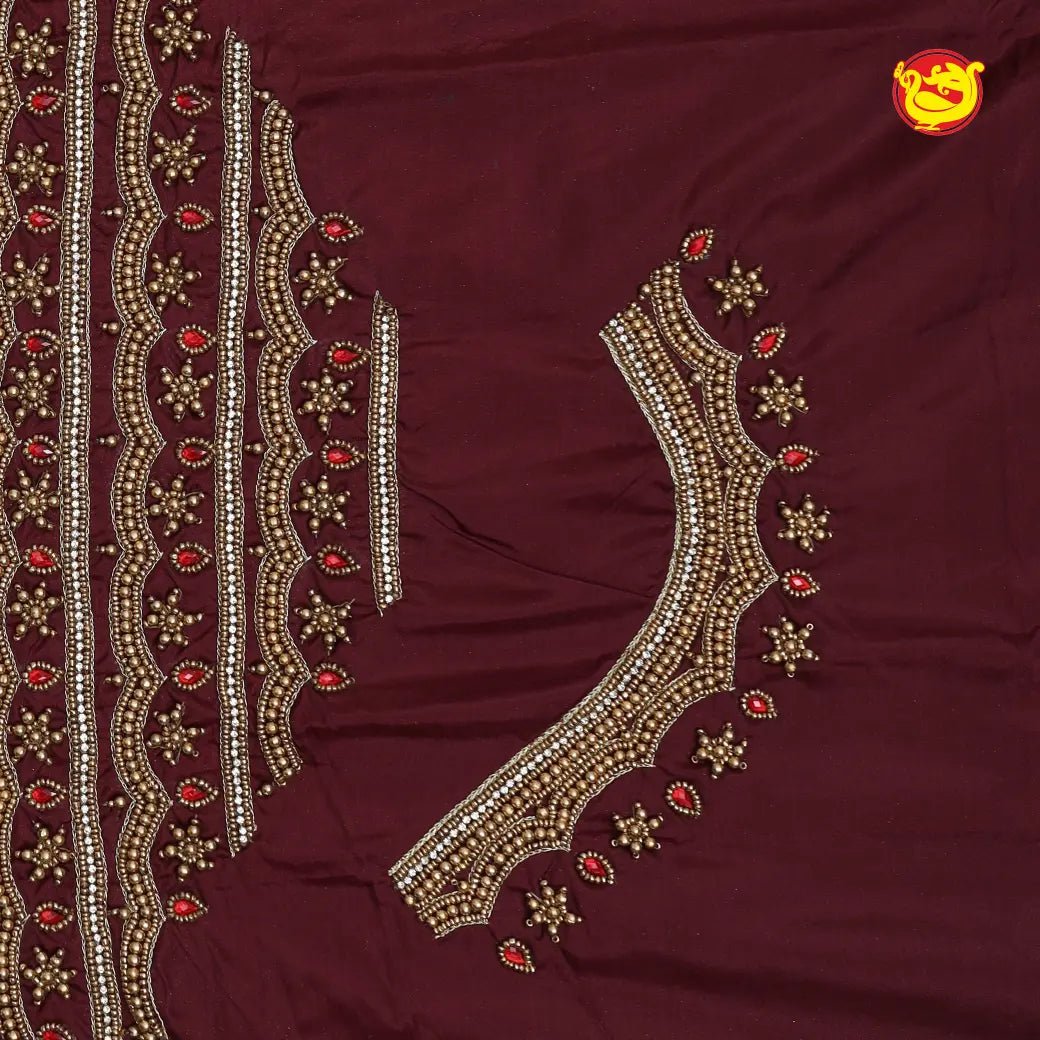 Chocolate Brown Bridal Aariwork Blouse - Thenianantham