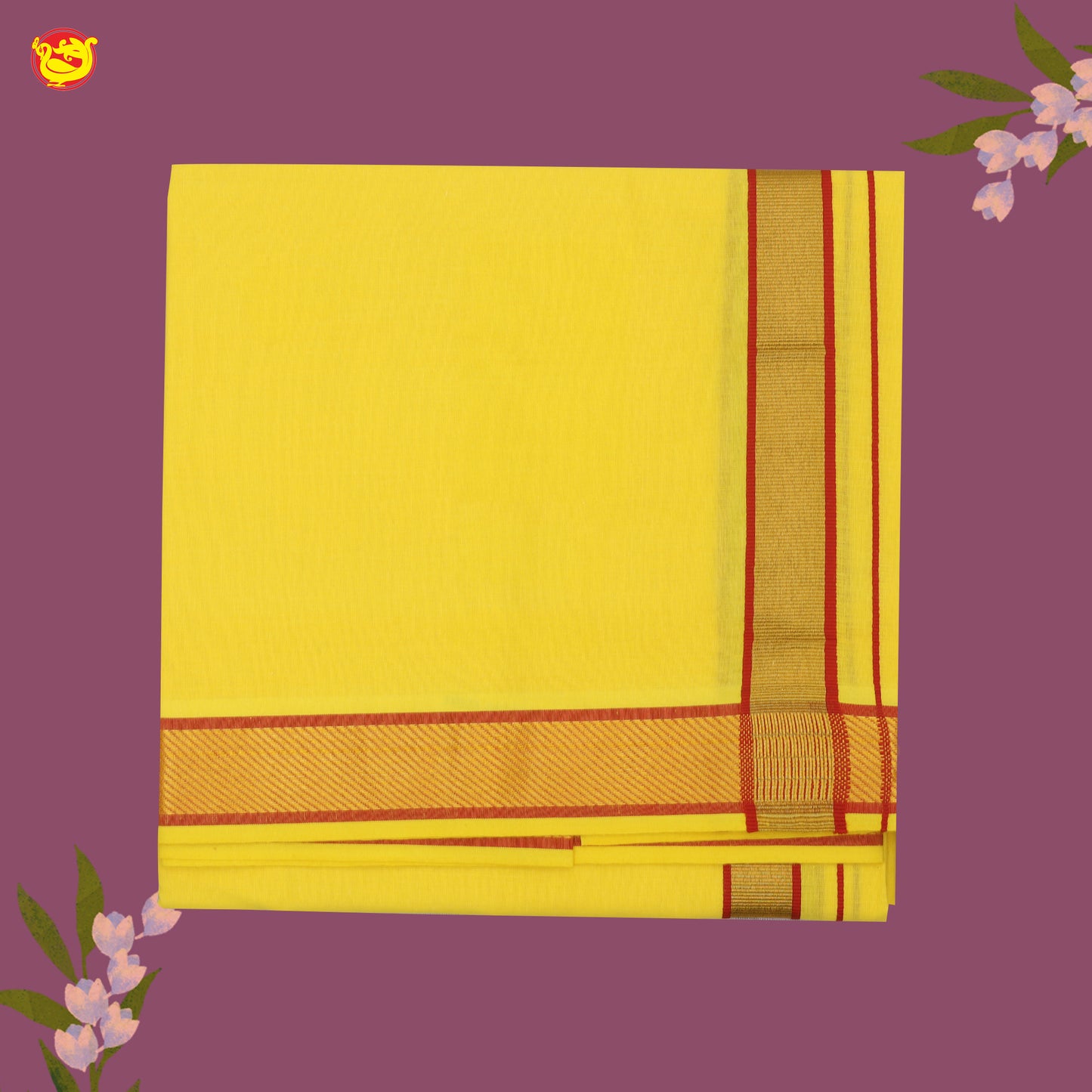 Yellow Red With Gold And Red  Border Men’s Temple Wear Dhotis