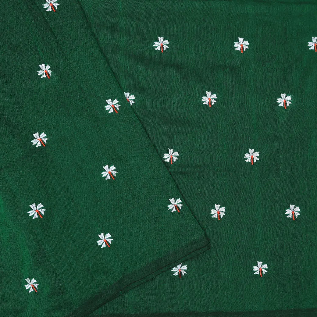 Green Linen Cotton Saree with Contrast Blouse