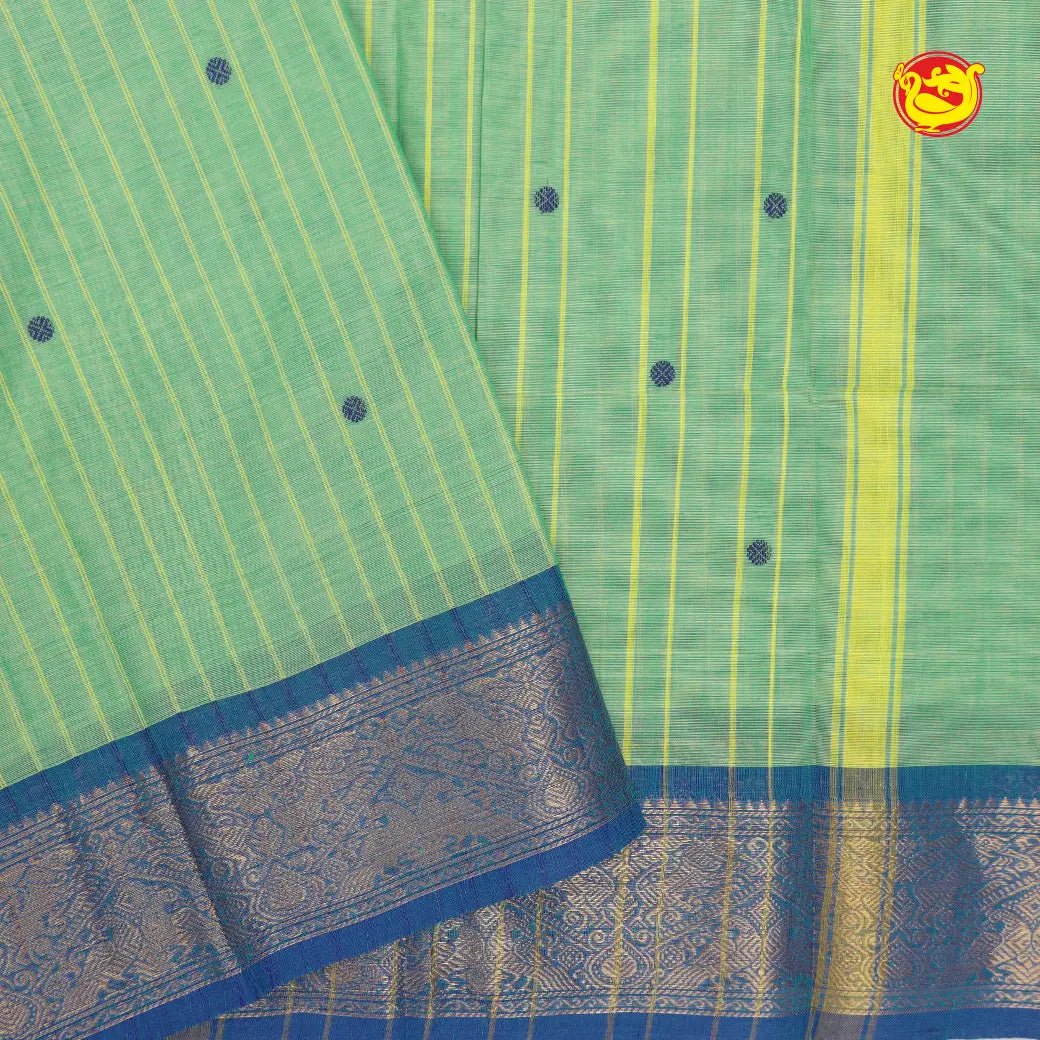 Mint Green with Blue Pure Chettinad Cotton Saree without Blouse