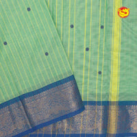 Mint Green with Blue Pure Chettinad Cotton Saree without Blouse - Thenianantham