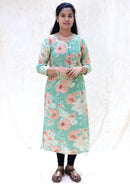 Iniya- Light Green with Multicolour Ladies Branded Umbrella Top Readymade