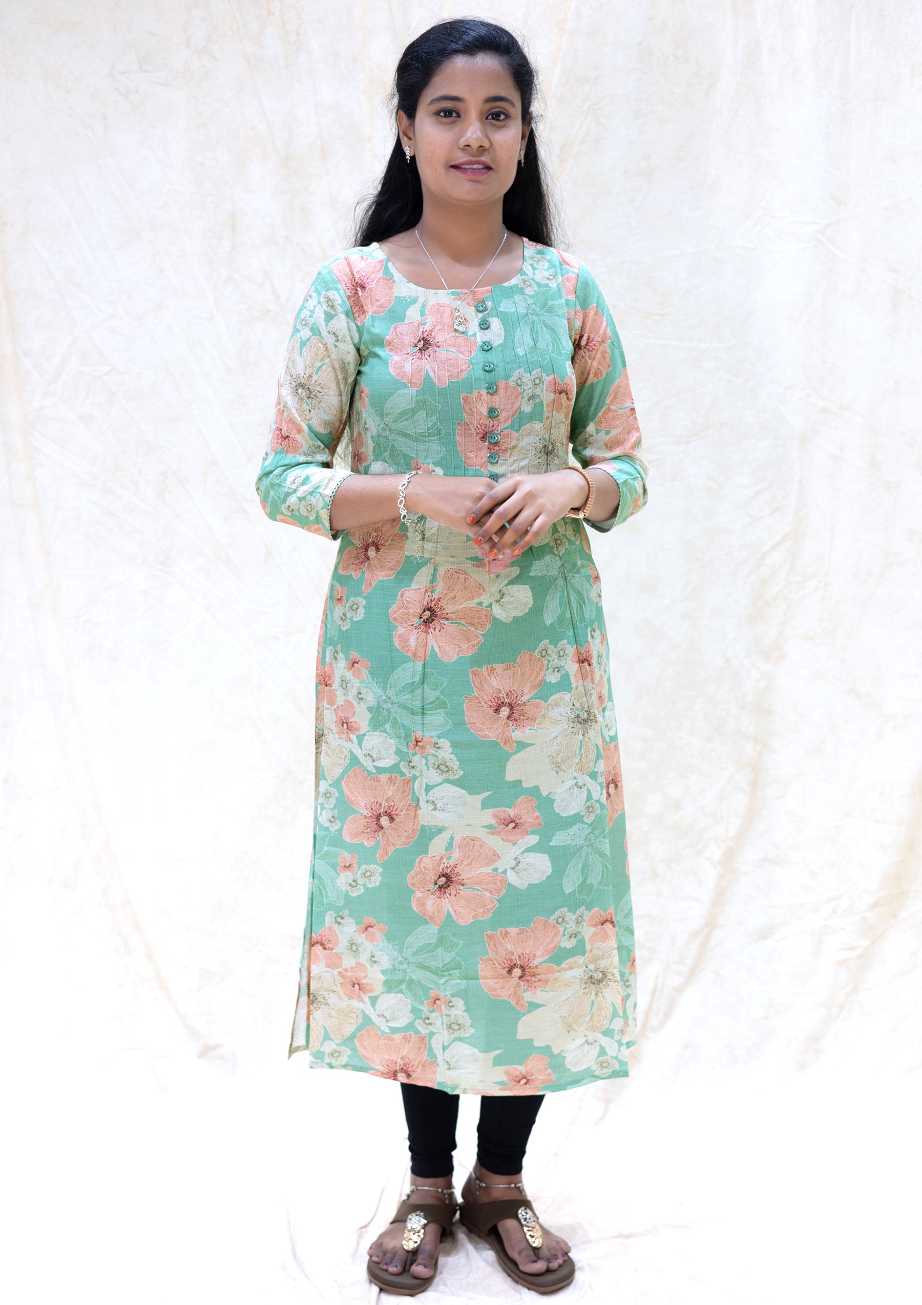 Iniya- Light Green with Multicolour Ladies Branded Umbrella Top Readymade