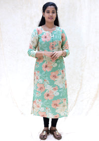 Iniya- Light Green with Multicolour Ladies Branded Umbrella Top Readymade