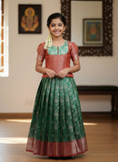 Red With Green Girls Branded Readymade Pattu Pavadai