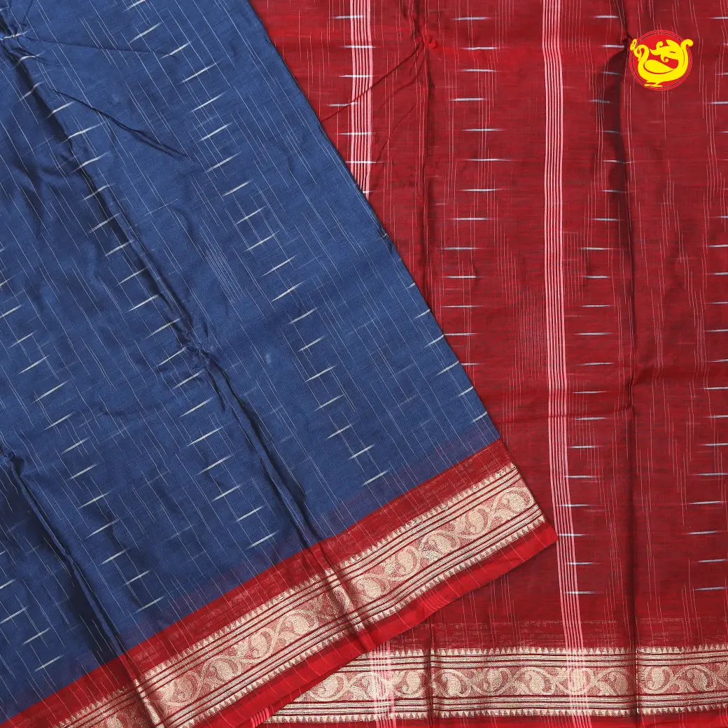 Blue with Red Pure Bengal Cotton Saree without Blouse