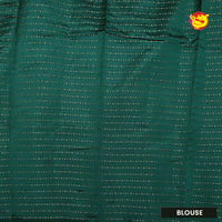 White with Dark Green blue Stripes Design Semi  Raw Silk Saree