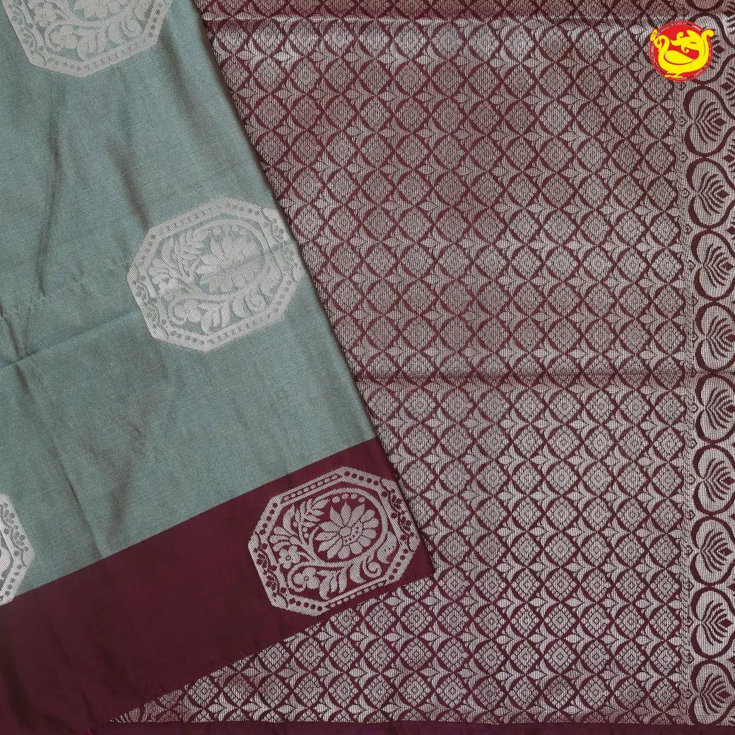 Sage Green with Dark Maroon Soft Silk Saree