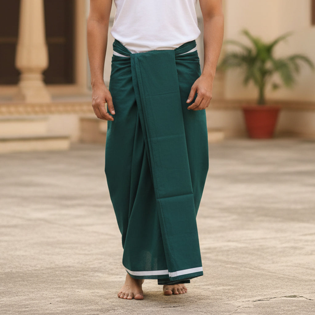 Bottle Green -Men’s Plain Cotton Lungi – Soft & Comfortable