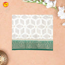 White with Green blue Stripes Design Semi  Raw Silk Saree