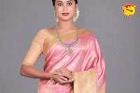 Peach Wedding Silk Saree With Sandal Pallu - Thenianantham