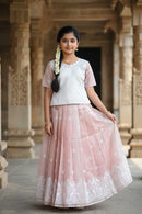White With  Sage Green  Girls Branded Readymade Pattu Pavadai