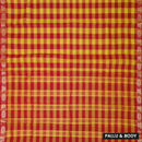 Yellow - Red Small Checked Pattern Pure Chettinad Cotton Saree without Blouse