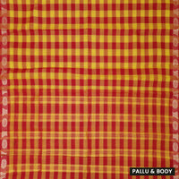 Yellow - Red Small Checked Pattern Pure Chettinad Cotton Saree without Blouse