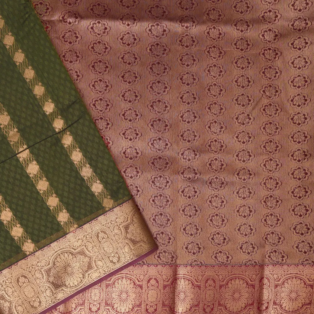 Forest Green With Maroon   Silk Cotton Saree