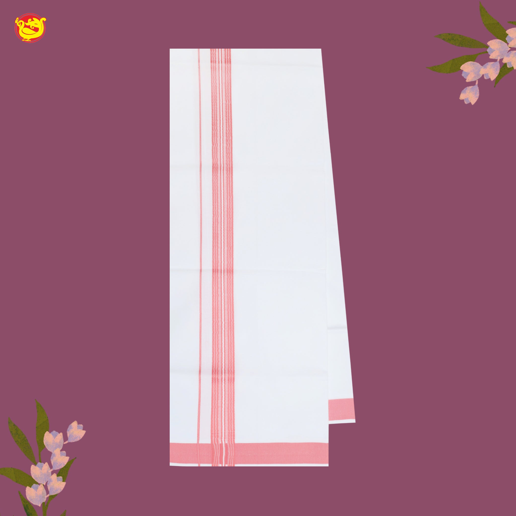 White with Gold Fancy Border Single Layer Cotton Men’s Dhoti