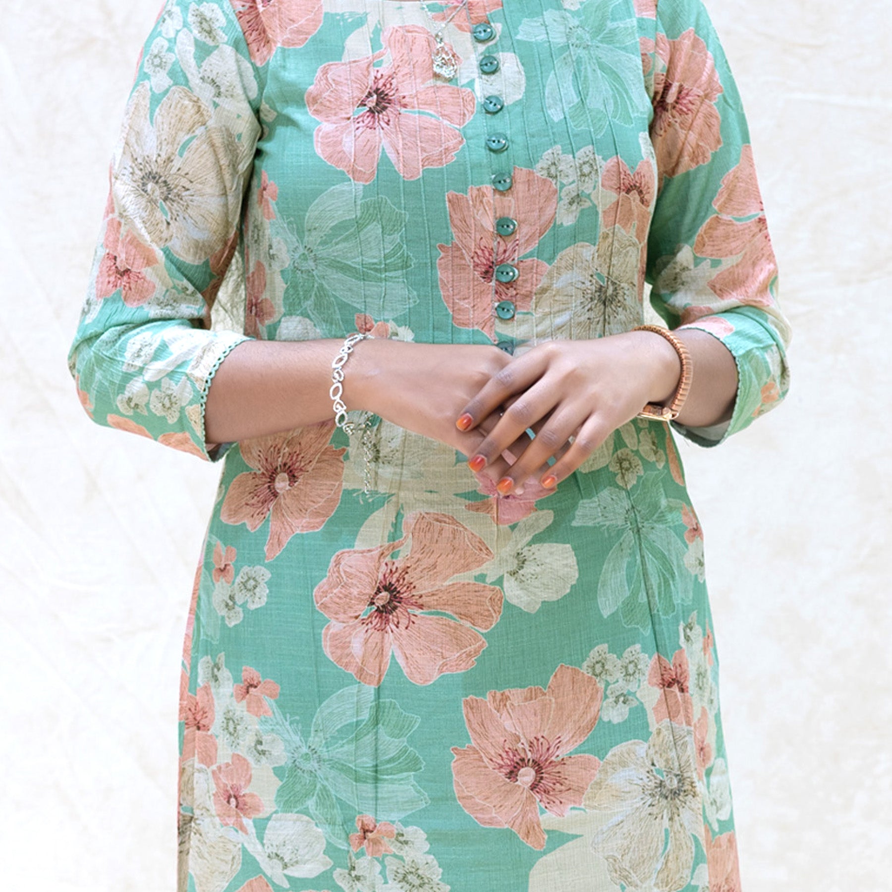 Iniya- Light Green with Multicolour Ladies Branded Umbrella Top Readymade