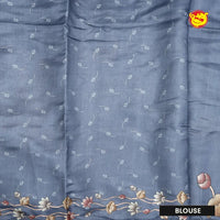 Gray with Floral Print Raw Silk Saree - Thenianantham