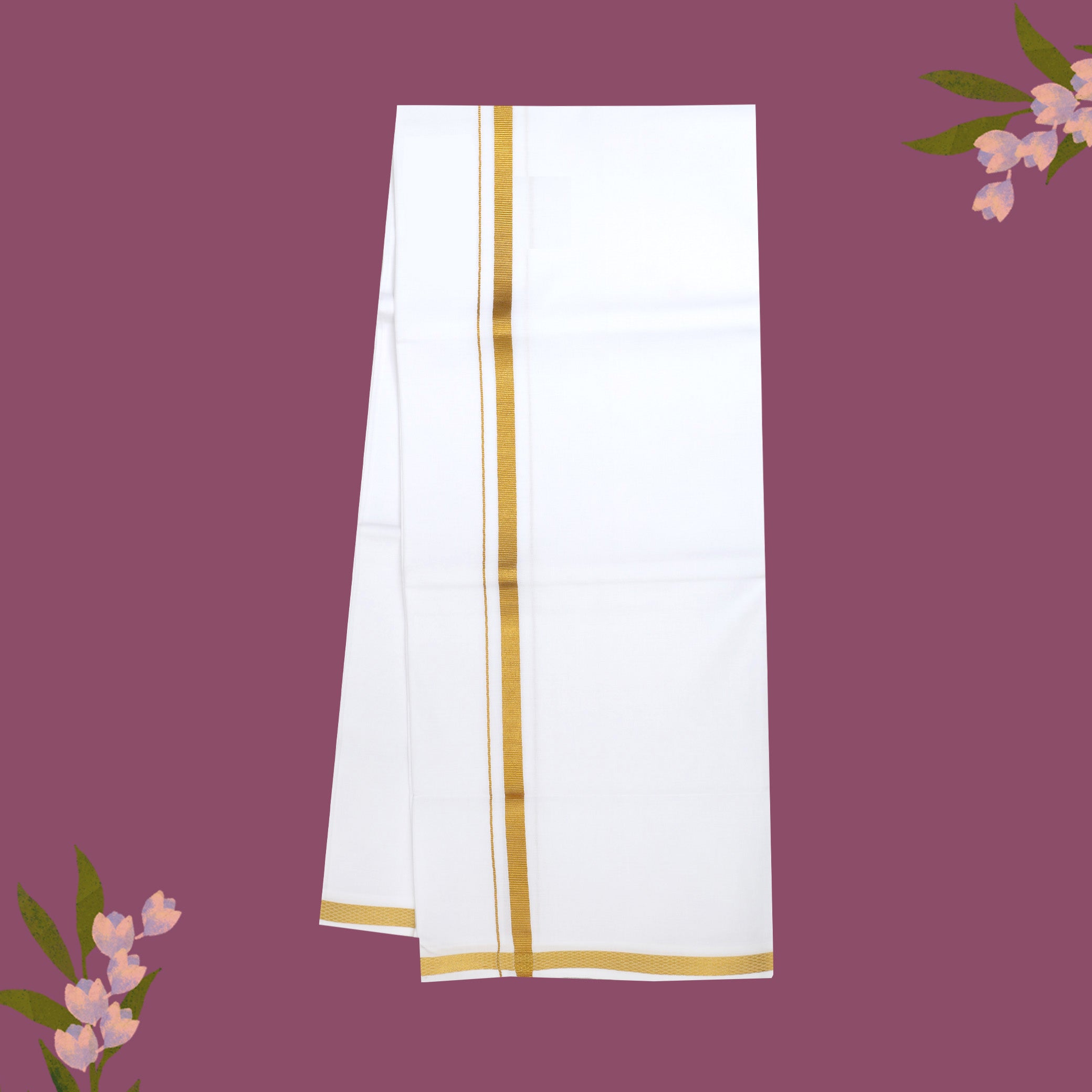White with Golden  Border Single Layer Cotton Men’s Dhoti