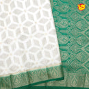 White with Green blue Stripes Design Semi  Raw Silk Saree
