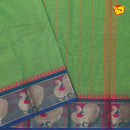 Lime Green with Light Blue Pure Chettinad Cotton Saree without Blouse - Thenianantham