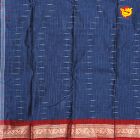 Blue with Red Pure Bengal Cotton Saree without Blouse