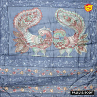 Gray with Floral Print Raw Silk Saree - Thenianantham